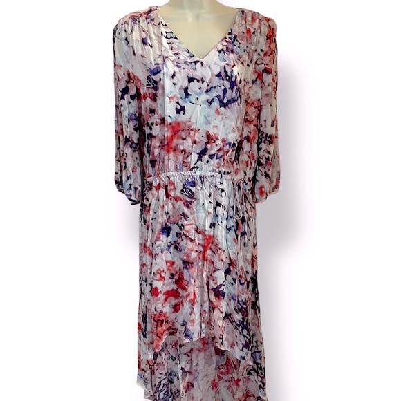a.n.a Tie Dye Red and Gray High Low Sundress with Bishop Sleeves Medium - Picture 1 of 5